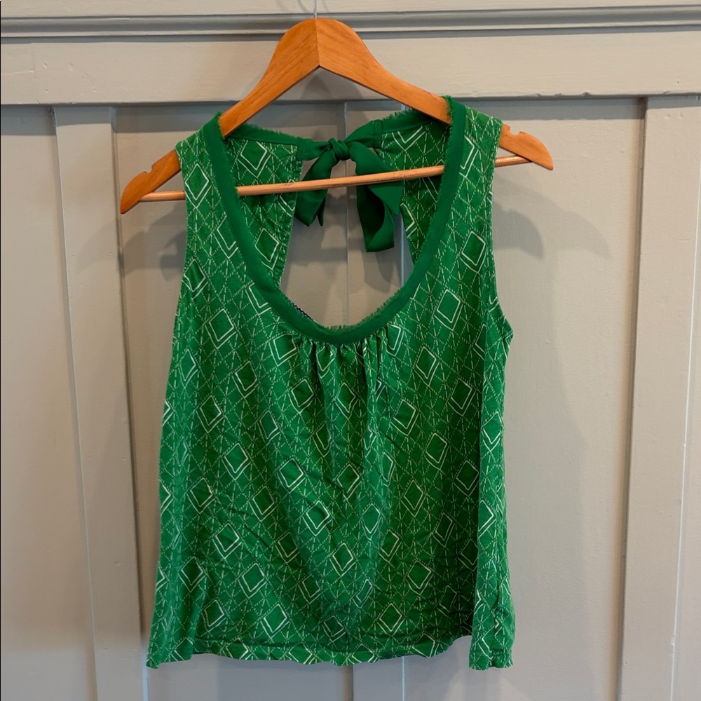 Akemi + Kin Tie-Back Top S • Emerald Green Patterned Boho Chic